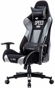 GTRACING High Back Gaming Chair Fabric and PU Racing Chair Backrest And Height Adjustable E-Sports Chair Ergonomic Computer Office Chair Furniture with Pillows GT000 Gray: