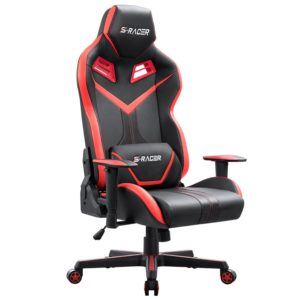 Homall S-Racer Series Gaming Chair Executive Swivel Office Chair Ergonomic Racing Chair High Back Desk PU Leather Computer Chair Tilt E-Sports Chair with Headrest and Lumbar Support (Red)