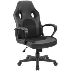 Furmax Office Chair Desk Leather Gaming Chair, High Back Ergonomic Adjustable Racing Chair, Task Swivel Executive Computer Chair Headrest and Lumbar Support (Black)