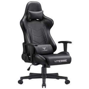 Gaming Chair Carbon Fiber Leather Rocking High Back Racing Style Computer Office Chair Ergonomic Desk Chair Swivel Bucket Gaming Chair with Lumbar Support and Headrest(Black)