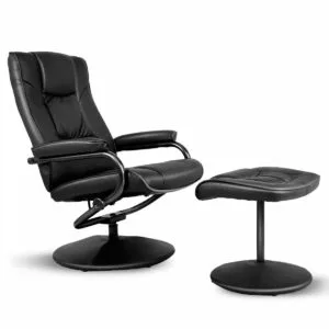 Giantex PU Leather Swivel Recliner Chair with Footrest Stool Ottoman Armchair Lounge Overstuffed Padded Seat, Leather Wrapped Base Home Office Use (Black)