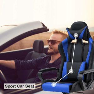 High-Back Gaming Chair PC Office Chair Computer Racing Chair PU Desk Task Chair Ergonomic Executive Swivel Rolling Chair with Lumbar Support for Back Pain Women, Men (Blue)
