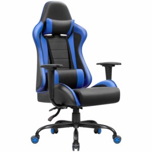 JUMMICO Ergonomic Gaming Chair High Back Racing Computer Chair Adjustable Leather Swivel Executive Office Desk Chair with Headrest and Lumbar Support (Blue)