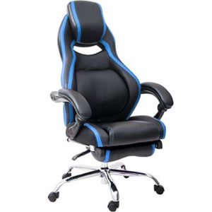 Merax PP010071CAA Racing Style Executive PU Leather Swivel Chair with Footrest and Back Support Reclining Blue