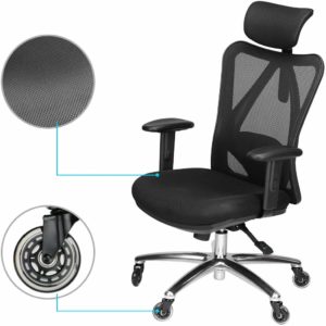Duramont Ergonomic Adjustable Office Chair with Lumbar Support and Rollerblade Wheels – High Back with Breathable Mesh – Thick Seat Cushion – Adjustable Head & Arm Rests, Seat Height – Reclines