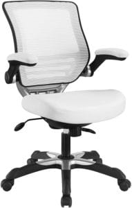 Modway Edge Mesh Back and White Vinyl Seat Office Chair With Flip-Up Arms - Computer Desks in White