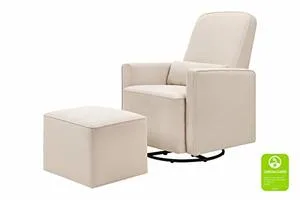 DaVinci Olive Upholstered Swivel Glider with Bonus Ottoman, Grey with Cream Piping