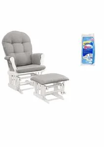 Windsor Glider and Ottoman, White with Gray Cushion