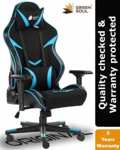 Green Soul Monster Series Gaming/Ergonomic Healthy Chair in Fabric and PU Leather (Black and Blue, Large)